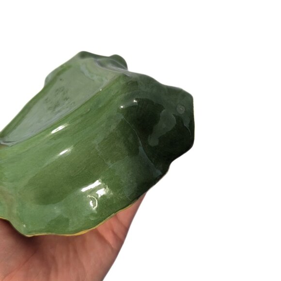 Vintage MCM Wall Hanging Planter Apron Theme Handmade Pottery Green Yellow Cute - Picture 7 of 7